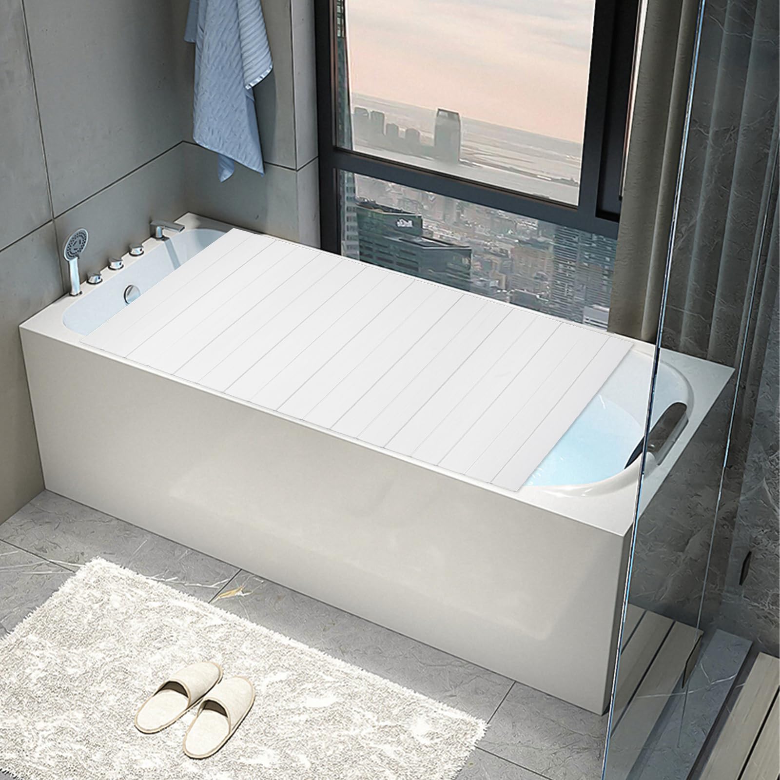 Faltbare PVC Badewannenabdeckung, Staubdicht & Wasserdicht, 170×70cm | Badewannen Abdeckung bis 5kg, Badewannenbretter für gebogene und rechteckige Badewannen