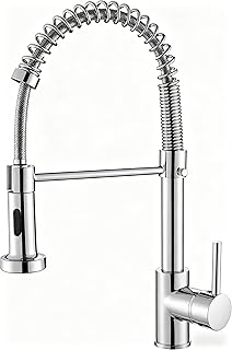 Kitchen Sink Mixer Tap, Spring Faucet with Pull Down Sprayer, 2 Spray Modes High Arc Single Handle Lever Kitchen Tap (Chrome)