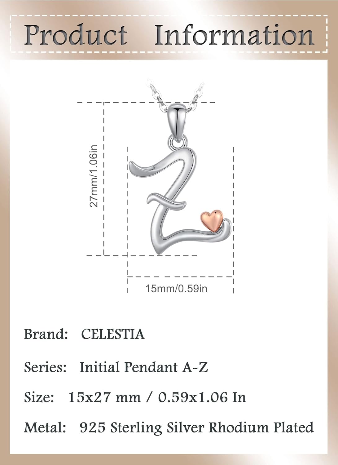 CELESTIA 925 Sterling Silver Initial Necklaces 26 Letter with Rose Gold Heart - 18 Inch Chain - Image 6