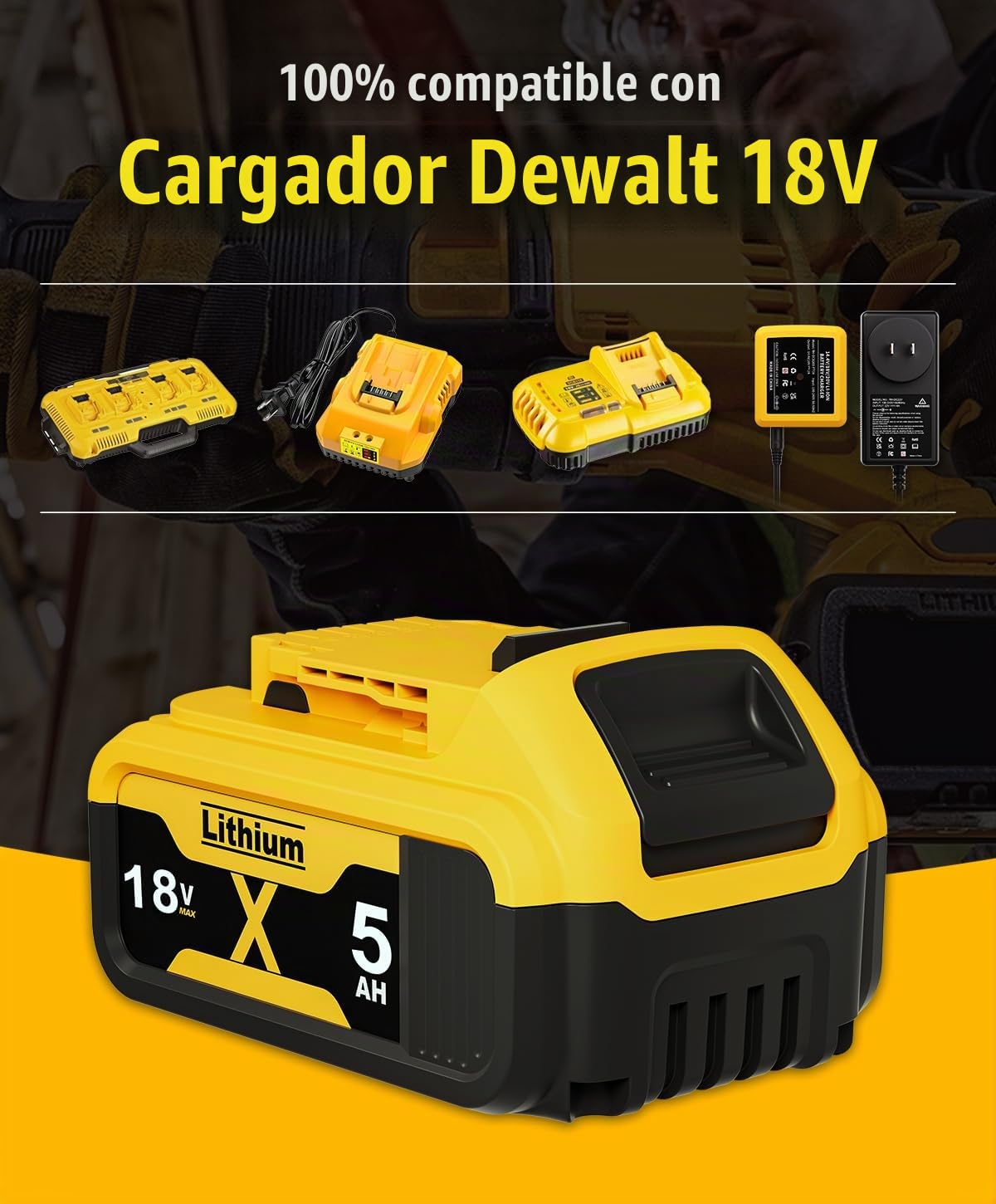 2 baterías de repuesto para baterías y cargadores de 5000 mAh DCB200 DCB182 DCB200 DCB184 DCB101 DCB107 DCB112 DCB105 DCB115 DCB203