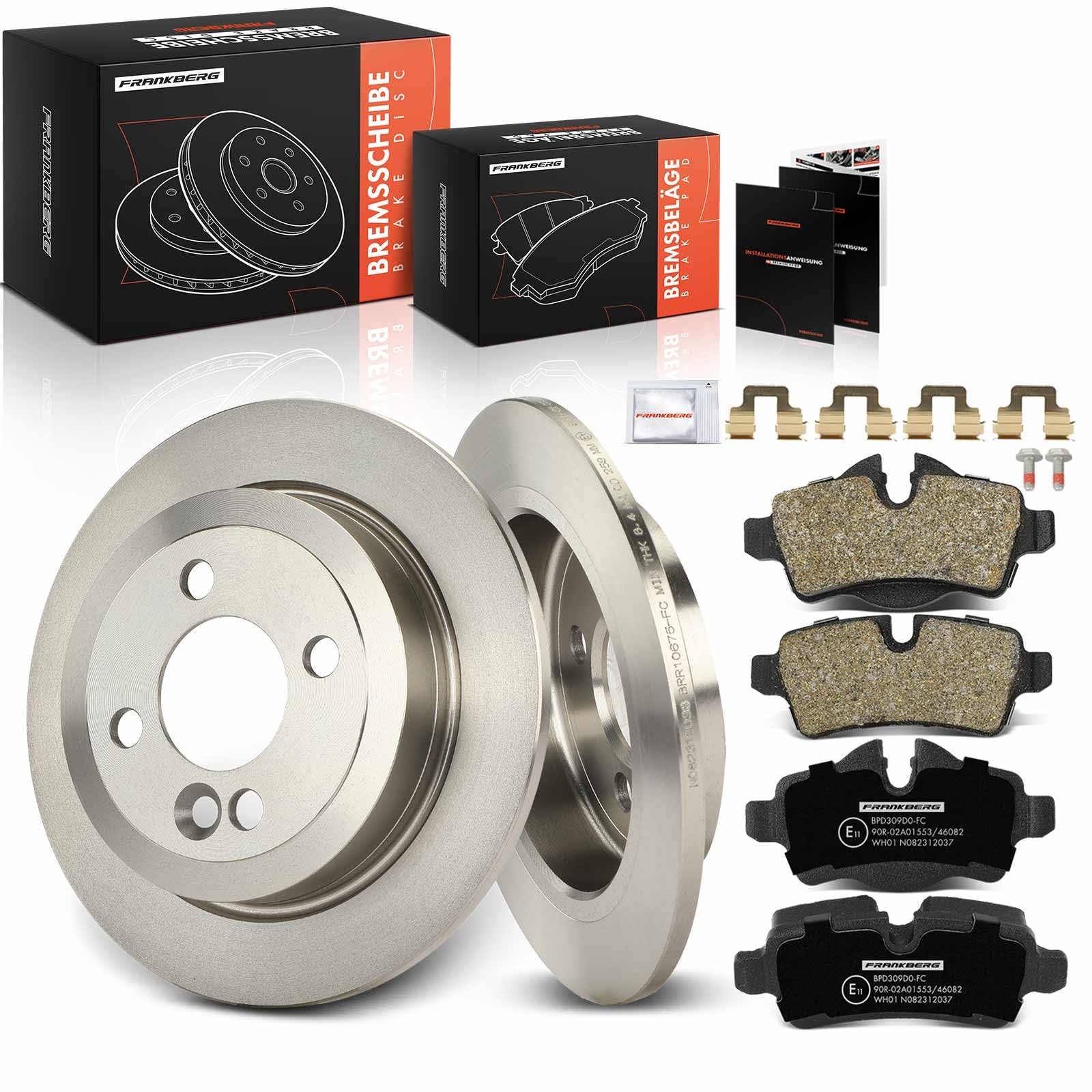 Frankberg Set freni incl. 2x Dischi Freno + 4x Pastiglie dei Freni Posteriore Compatibile con Min.i R56 Min.i Cabriolet R57 Min.i Roadste.r R59 Replace# 34216774987, 34211503070