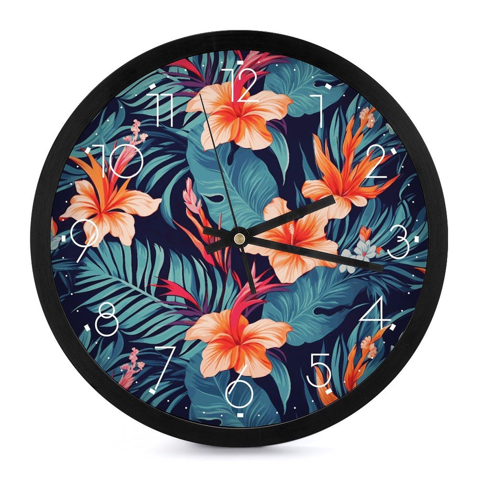 Horloge murale pour décoration de salon au style floral tropical et chaleureux