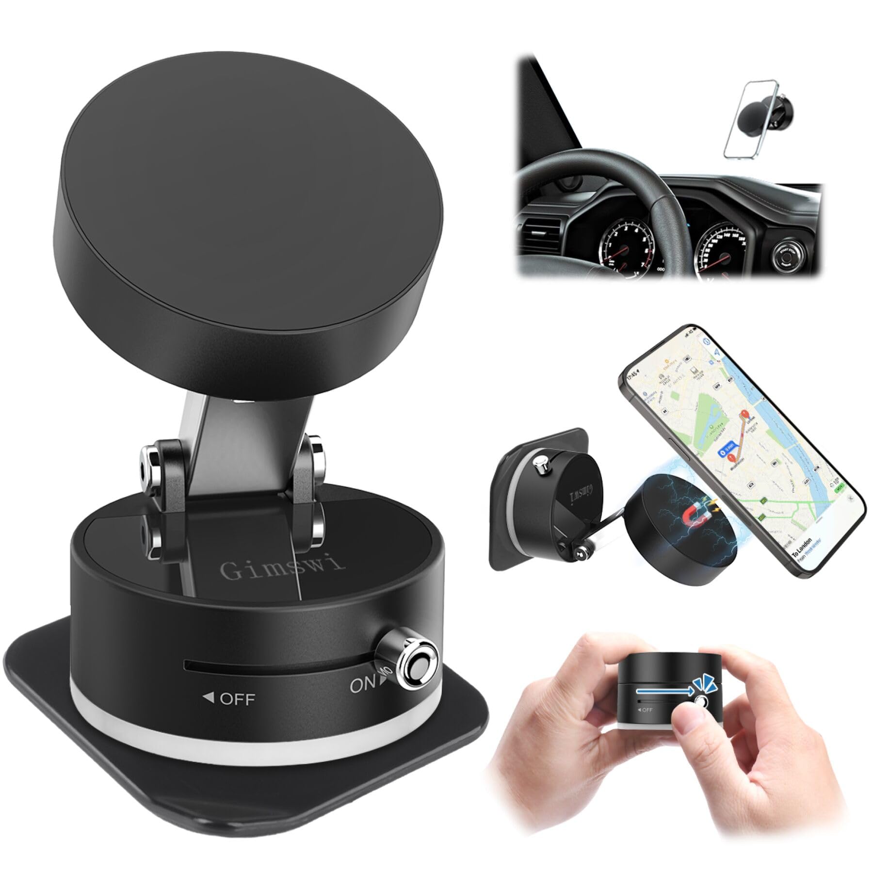 Gimswi Vacuum Magnetic Phone Holder with Metal Ring Compatible with iPhone 17 Samsung All Phone Portable Universal Collapsible