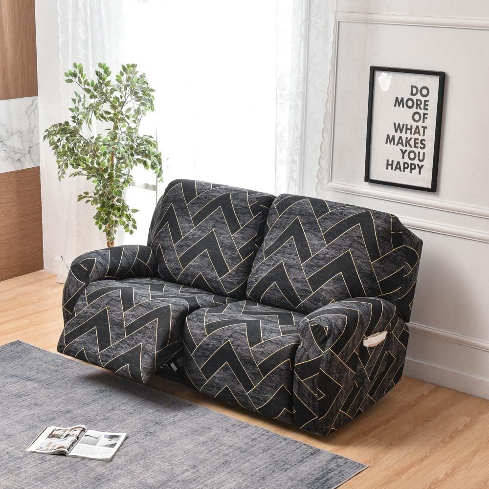 Recliner Sofa Covers 1/2/3 Seater Stretch Printed Recliner Slipcover Chair Cover 4/6/8 Pieces Recliner Couch Cover Soft Protector with Storage Pocket Washable ( Color : #13 , Size : 2 seat (6pcs) )
