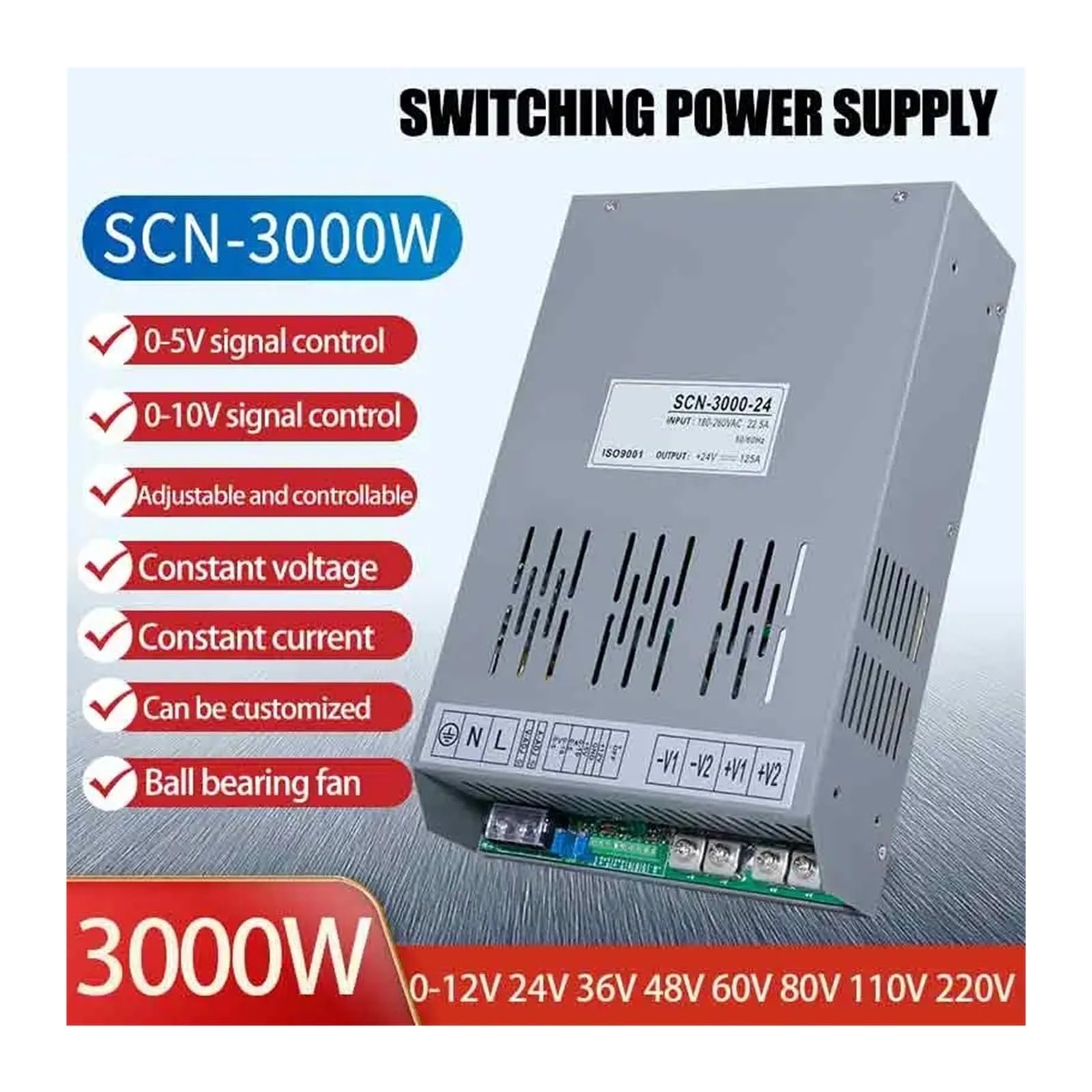 SCN-3000 zasilacz przełączany, 3000 W, regulowane napięcie, prąd AC/DC 15 V/24 V/36 V/48 V/72 V/110 V/220 V, 220 V AC, do silnika. | 0-60V 50A-3000W
