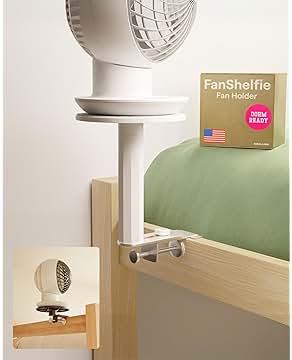 FanShelfie Adjustable Fan Holder for Dorm Room, Bunk & Lofted Bed, College Essentials for Boys & Girls, Patented Height & Distance Design, Compatible with Popular Dorm Fans, 2 Height Options (White)