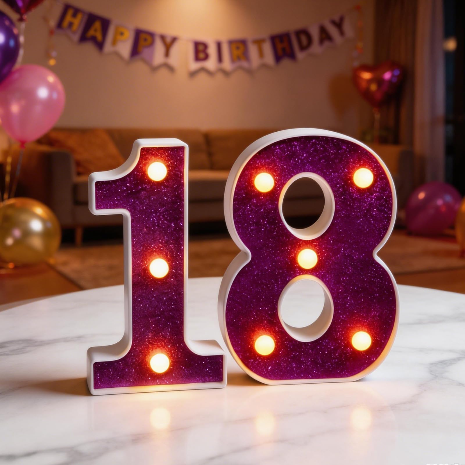 LED Light Up Numbers, 18 Marquee Numbers Lights Sign for 18th Birthday Decorations, 6.3inch Purple Light Up Numbers Sign for 18th Birthday Wedding Anniversary Backdrop Home Decor