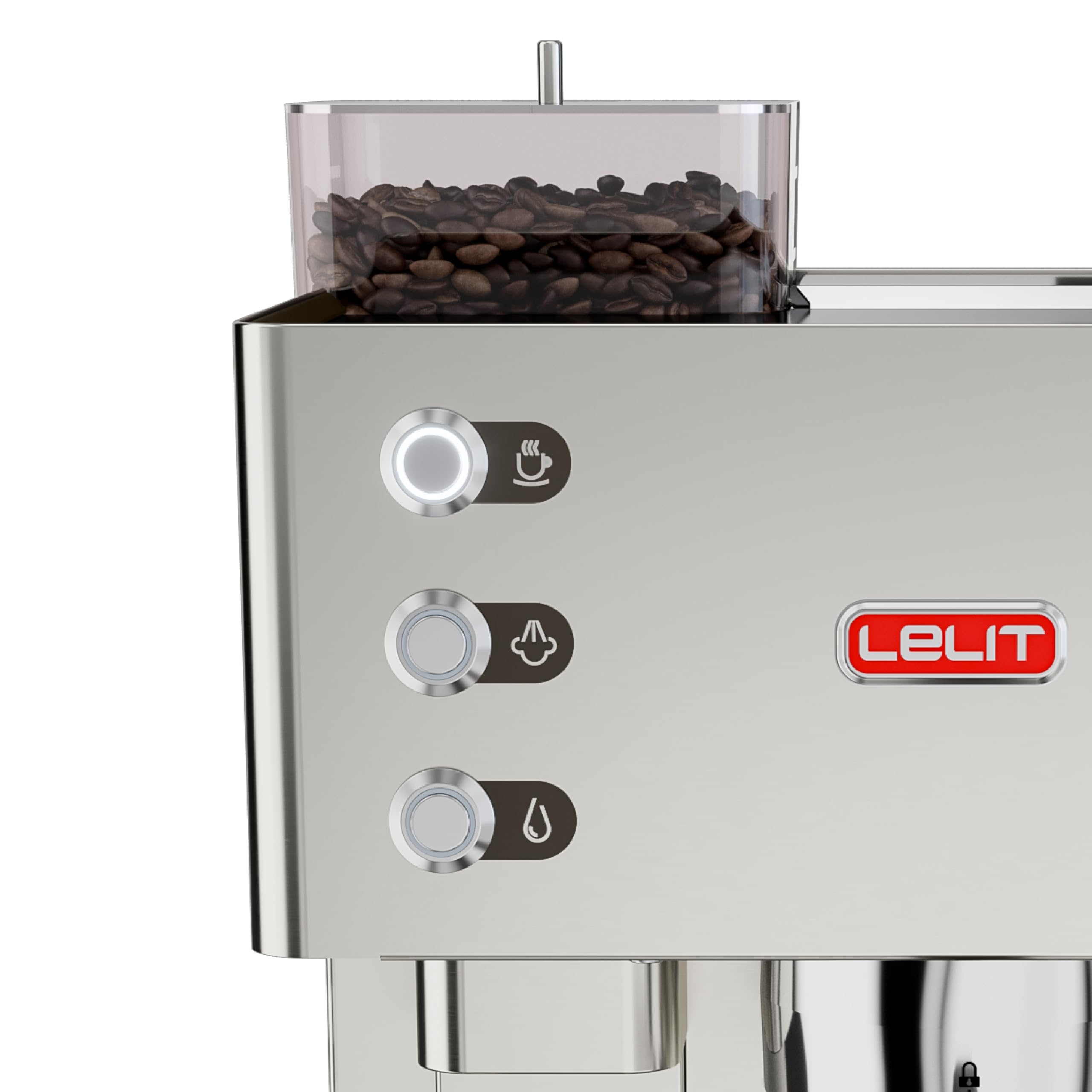 Lelit Kate Máquina de Café - Con Espumador de Leche & Molinillo de Café Integrado - Pantalla LCC para el Control de Parámetros - PL82T - Acero Inoxidable Cepillado