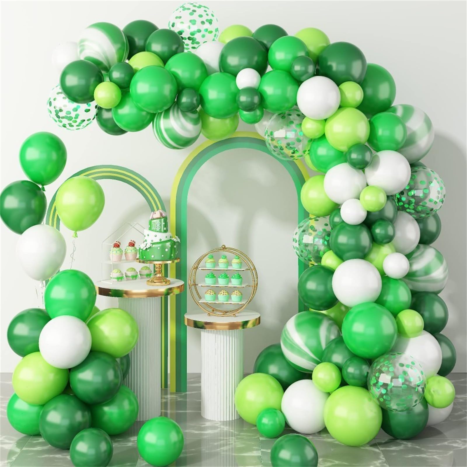 Jungle Party Balloons Garland Arch Kit, 106pcs Green Balloons Arch Kit with Light Green Agate Balloon for Jungle Party, Baby Shower, Dinosaur Party, Birthday Party and Animal Theme Party Decorations