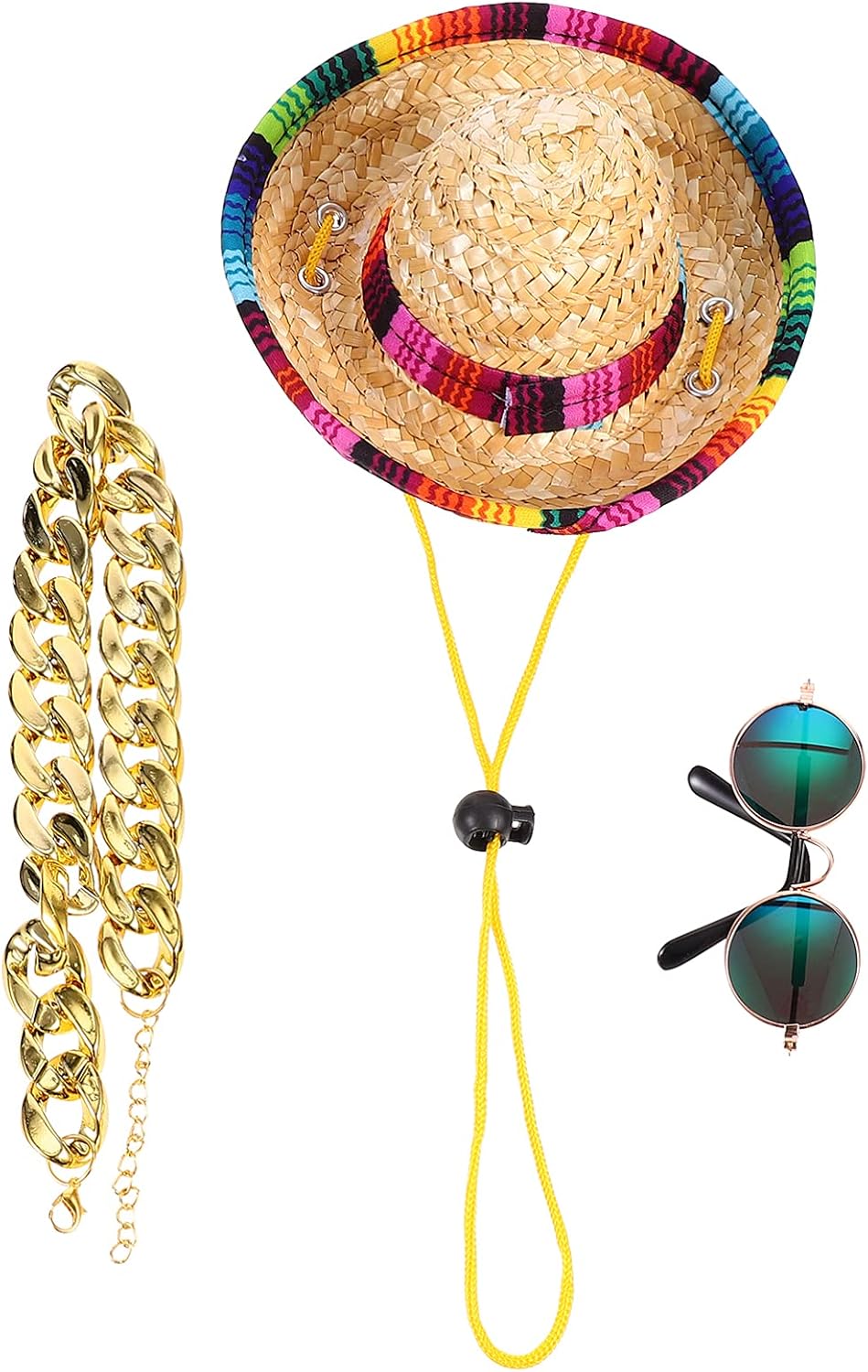 Mipcase Adorable Pet Accessories Set 3pcs Cat Dog Party Supplies Puppy Hat Sunglasses Necklace