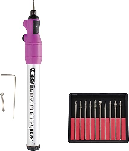 Miniatura 3 de The Beadsmith Juego de grabador  Micro grabador a batería con foco y 2 puntas redondas de diamante  10 puntas de diamante  Ideal para grabar en