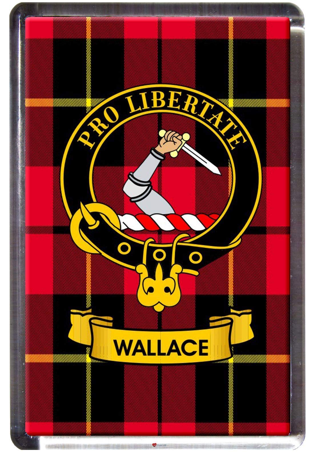 Wallace Clan Tartan Fridge Magnet with Scottish Clan Crest on Clear Acrylic Base