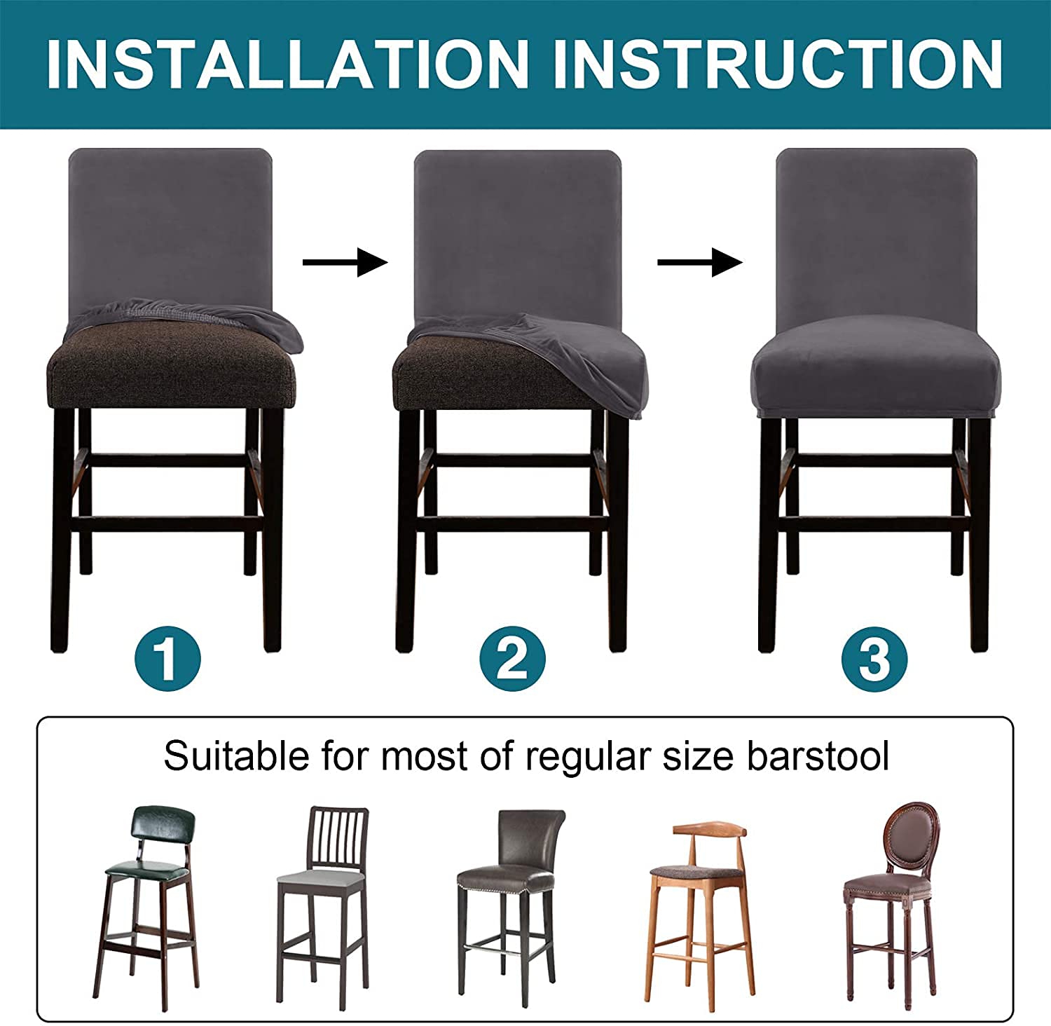 Juego de 4 fundas de terciopelo para taburete de bar, fundas protectoras para sillas de comedor, pub, gruesas, suaves, estilo moderno, fundas para taburetes de bar