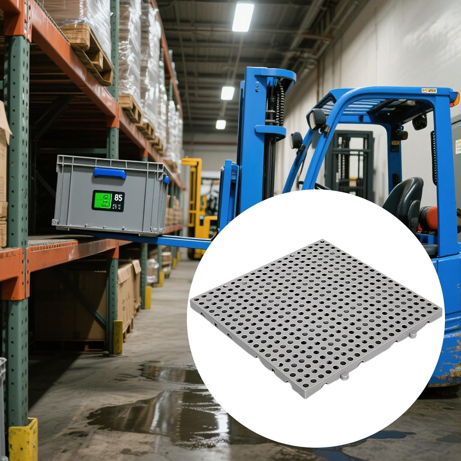 Milageto Pp Pallet Floor Pallet Reusable Breathable Grid Ventilation Pad for Supermarket Stage Platform Facilities Attic Indoor, Gray