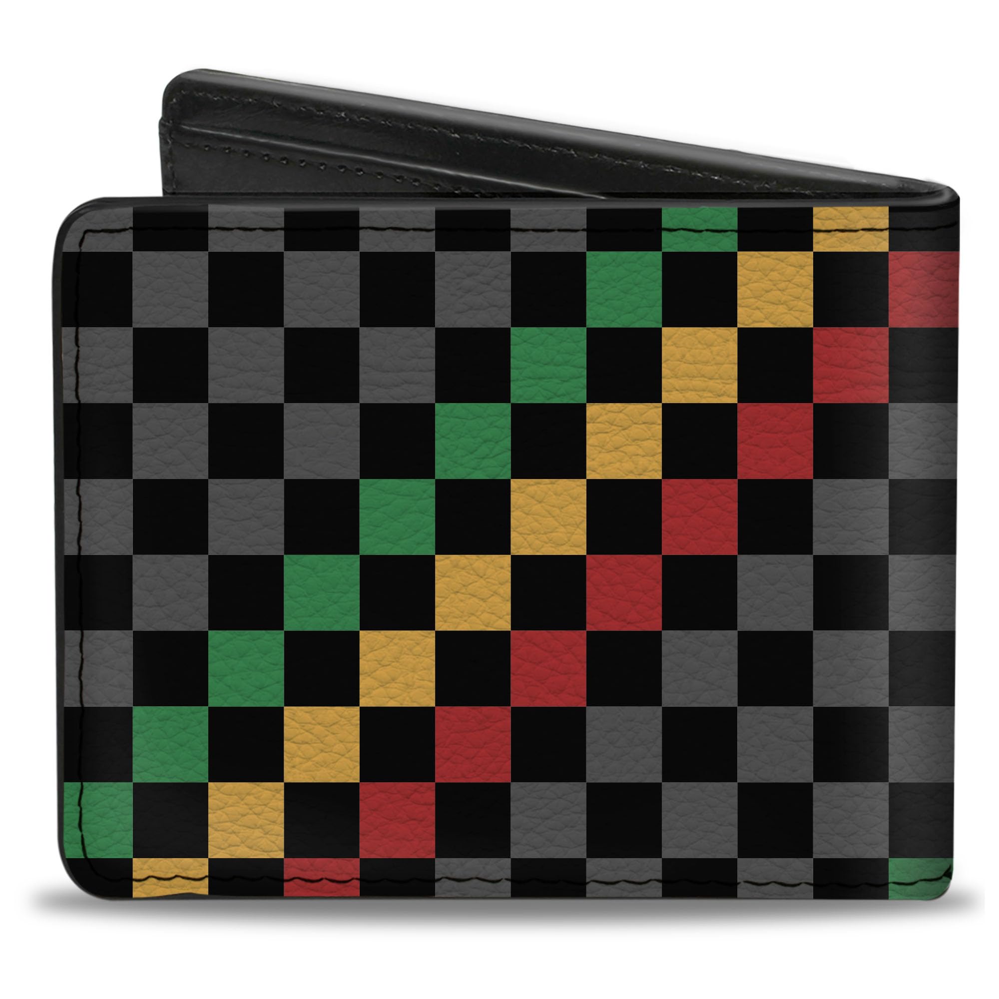 Buckle-Down Men's Wallet, Bifold, Checker Stripe Black Gray Rasta, Vegan Leather, Multi, 4.0