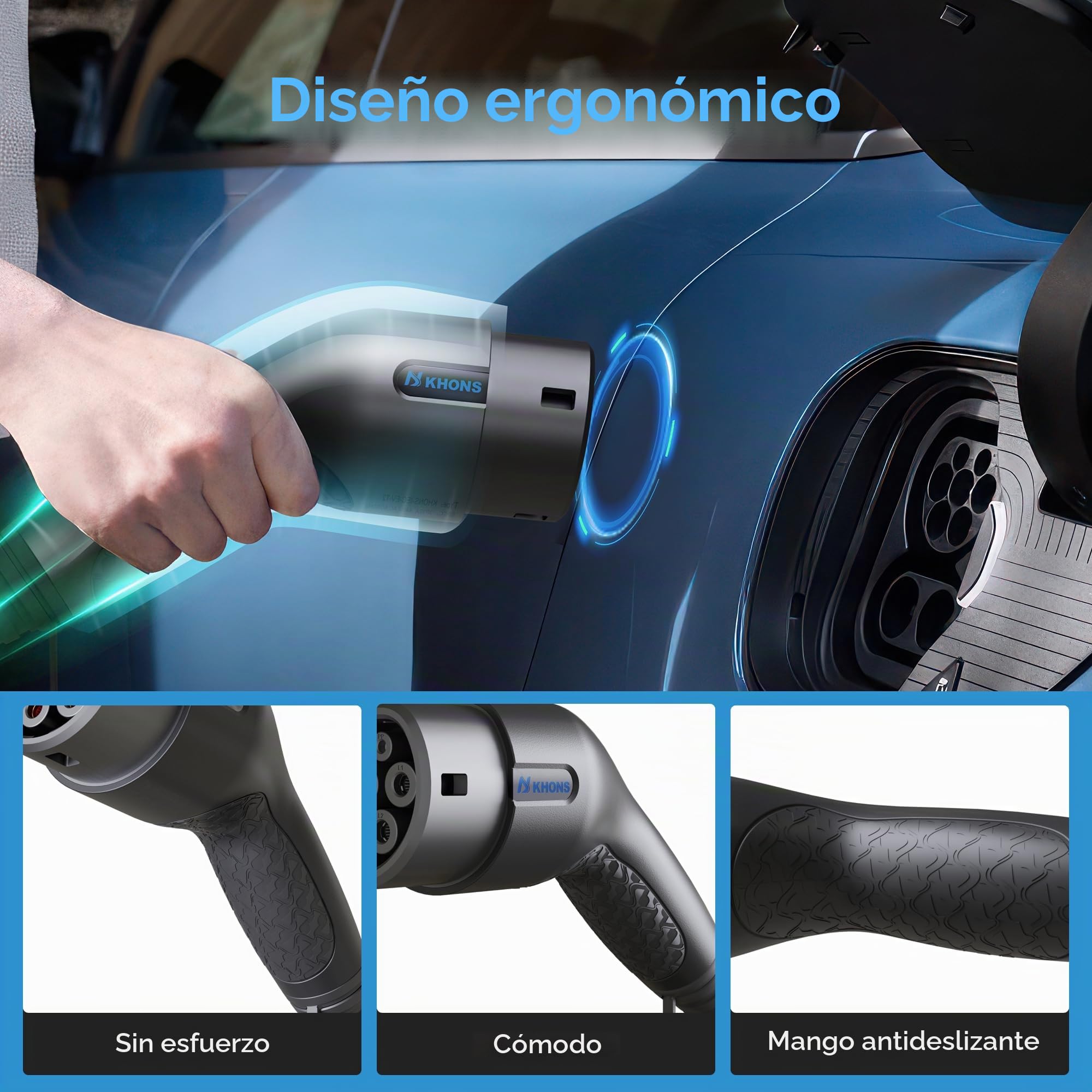 KHONS Cable de Carga Tipo 2 Modo 3 22kW 32A trifásico 5m para Coche eléctrico/EV híbrido Tipo 2 a Tipo 2 IP65 Compatible con Todos los Modelos Tipo 2/CCS2