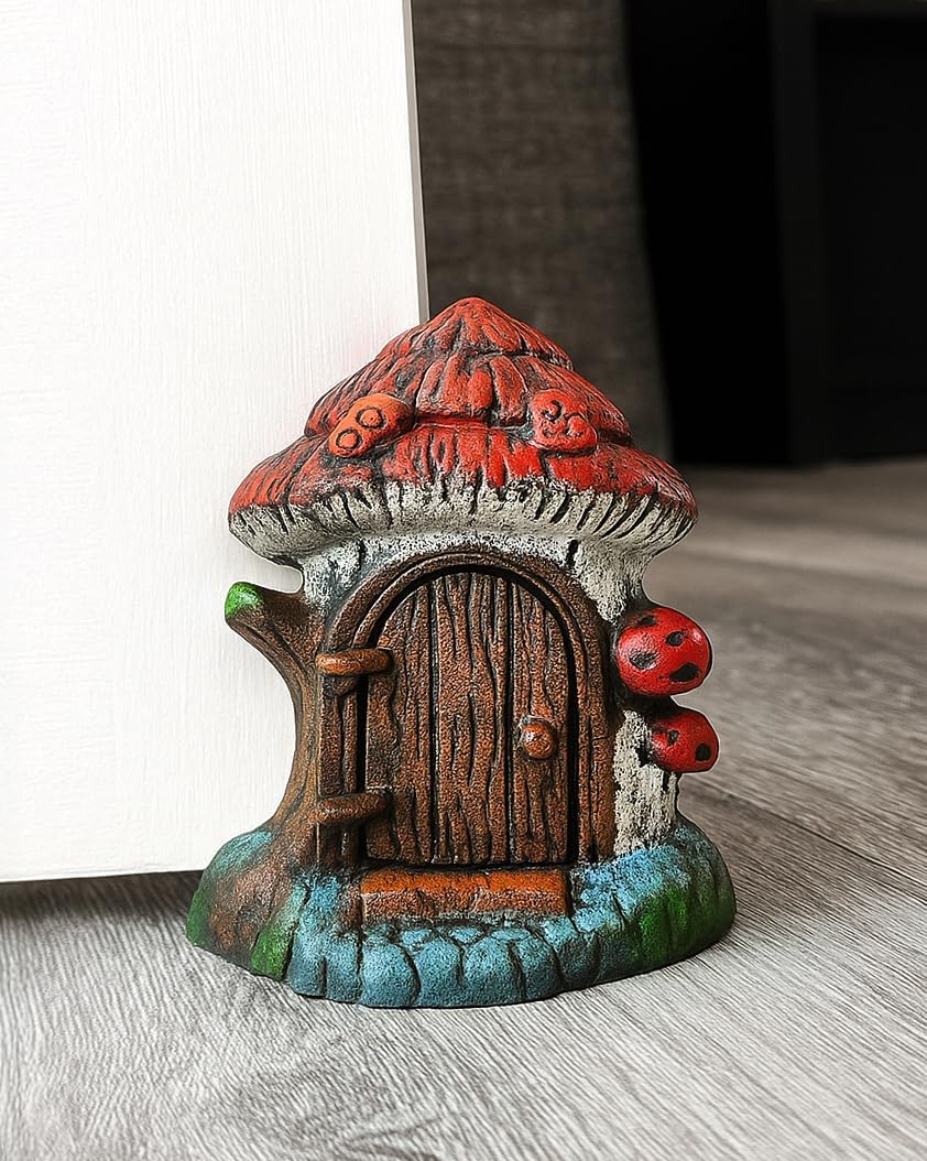 Lulu Decor, 100% Cast Iron House Fairy Door Decorative Door Stopper 4 lbs 5 oz (Mushroom Design)