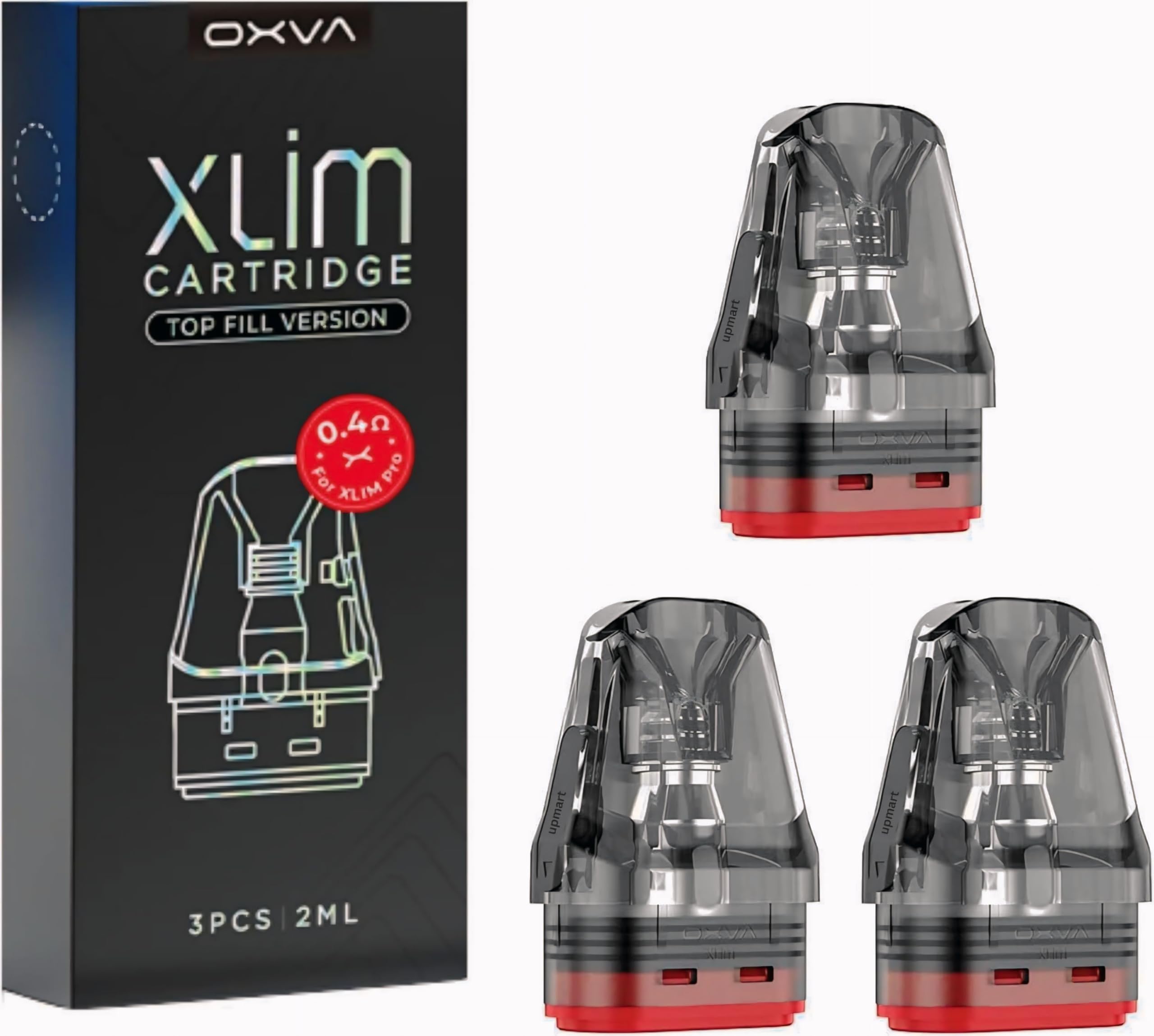 OXVA Xlim V3 Pods (0.4Ω, 0.6Ω, 0.8Ω, 1.2Ω Mesh, 3 Pack) – Works with XLIM PRO, KIT, SE, SQ & SQ Pro, 2ml Refillable Top-Fill Cartridges, (0.4Ω) – No Nicotine