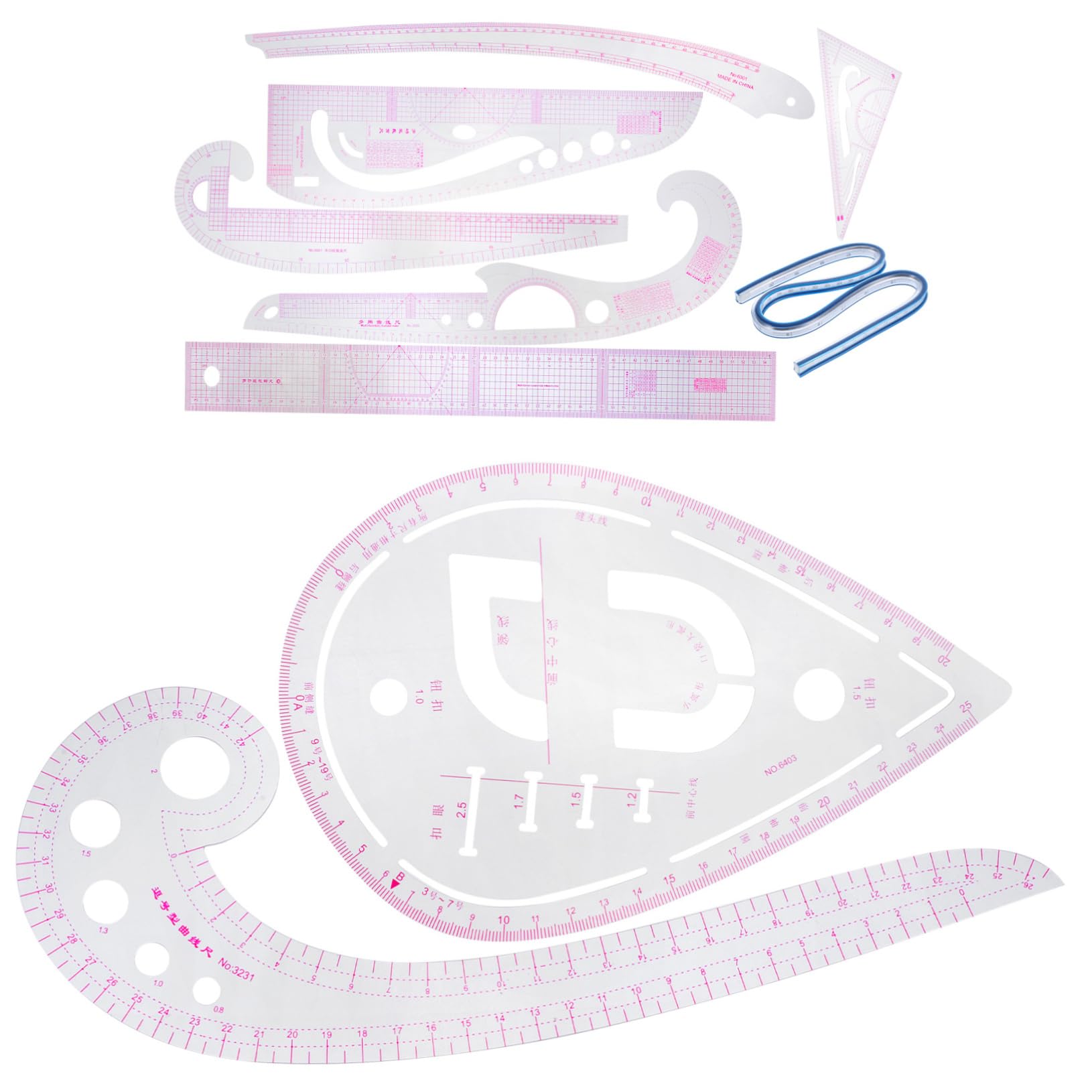 Juego de Reglas de Costura Profesional para Patrones, Corte Manual, Pvc | Incluye 1 Set, Escala Clara y Uso Sencillo, para Dibujo y Diseño de Prendas