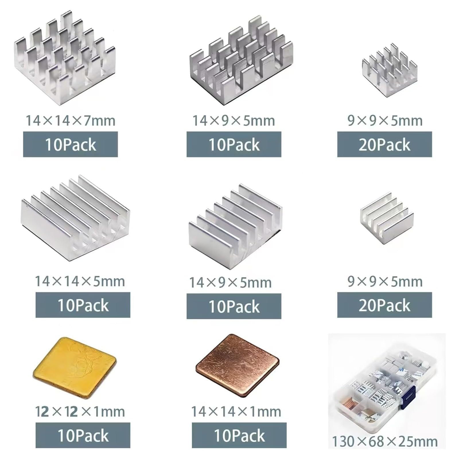 Efficiency - Juego de disipador de calor de aluminio con cinta adhesiva de conductividad para Raspberry B 2, 3, 4, placas de desarrollo, juego de disipadores de calor de aluminio para placas de