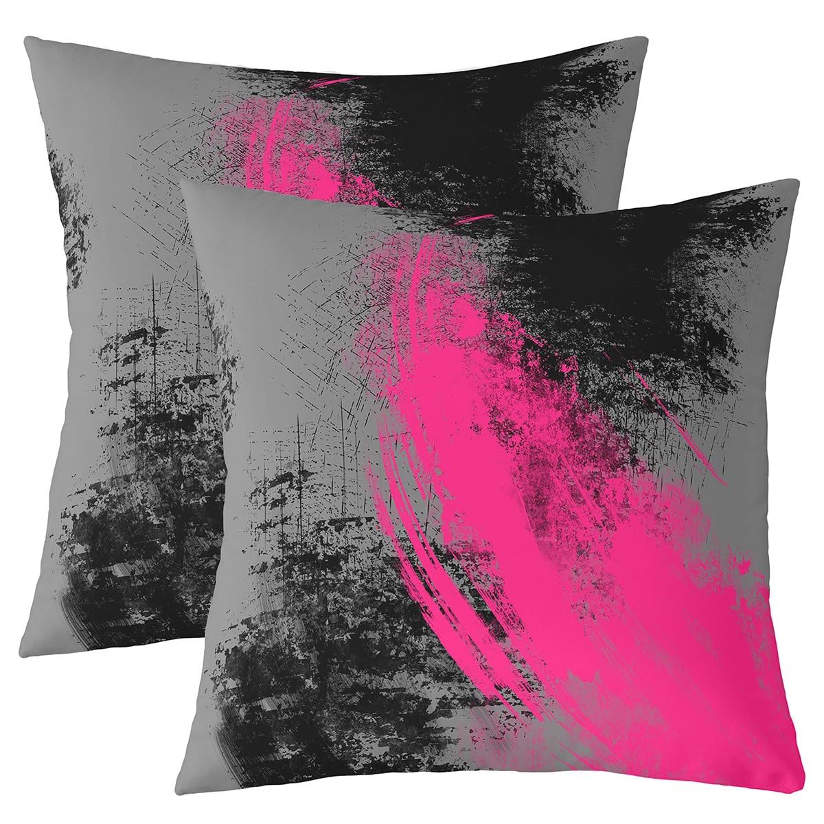 Loussiesd Hot Pink Grey Black Reversible Throw Pillow Covers 60x60cm Kids Abstract Pillow Covers Home Decor for Boys Geometric Square Cushion Covers Set of 2 Modern Art Luxury