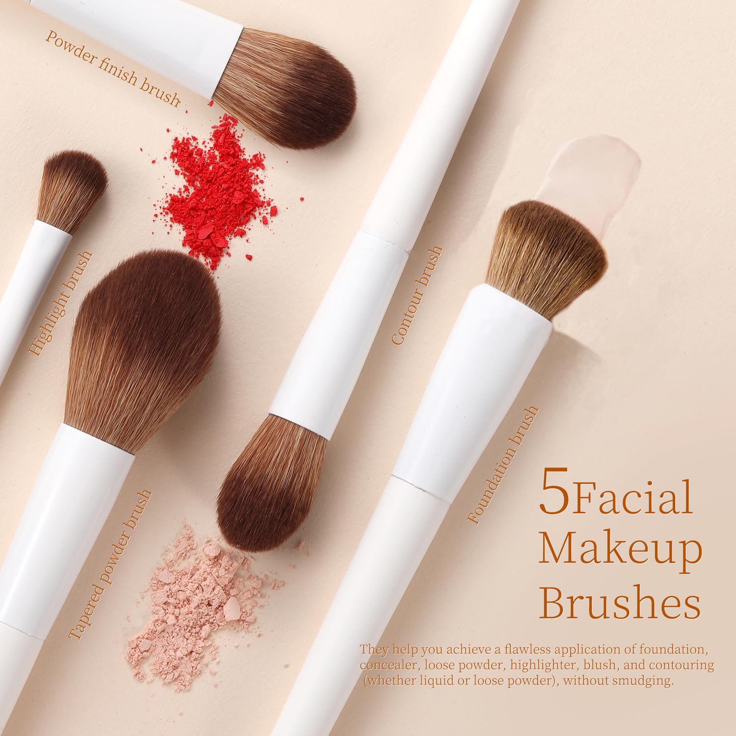 Lot de 14 pinceaux de maquillage synthétiques de haute qualité pour fond de teint, correcteur, fard à paupières, mélange d'eyeliner, pinceaux de maquillage avec support et 5 éponges