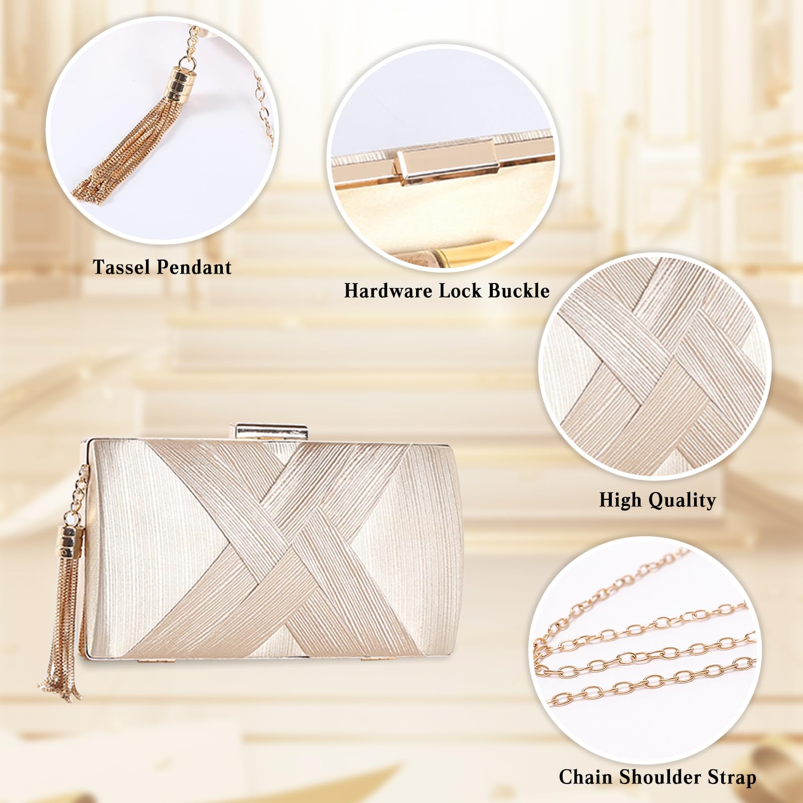 CORIOS Damen Abendtasche Fransen Clutch Tasche Elegante Schultertasche Kettentasche Tasche Luxurious Handtasche Hochzeit Brautbörse Klein Umhängetasche für Hochzeit Wedding Prom Party Silber