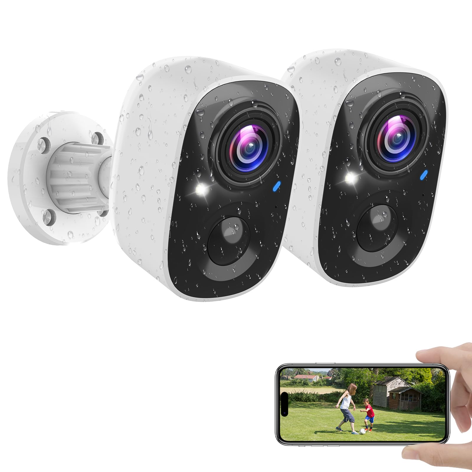 Security Cameras Wireless Outdoor, 2K Battery Powered WiFi Wireless Security Camera Outdoor, AI Motion Detection, Color Night Vision IP66 Weatherproof 2-Way Talk Siren Alarm SD/Cloud Storage, 2 Pack