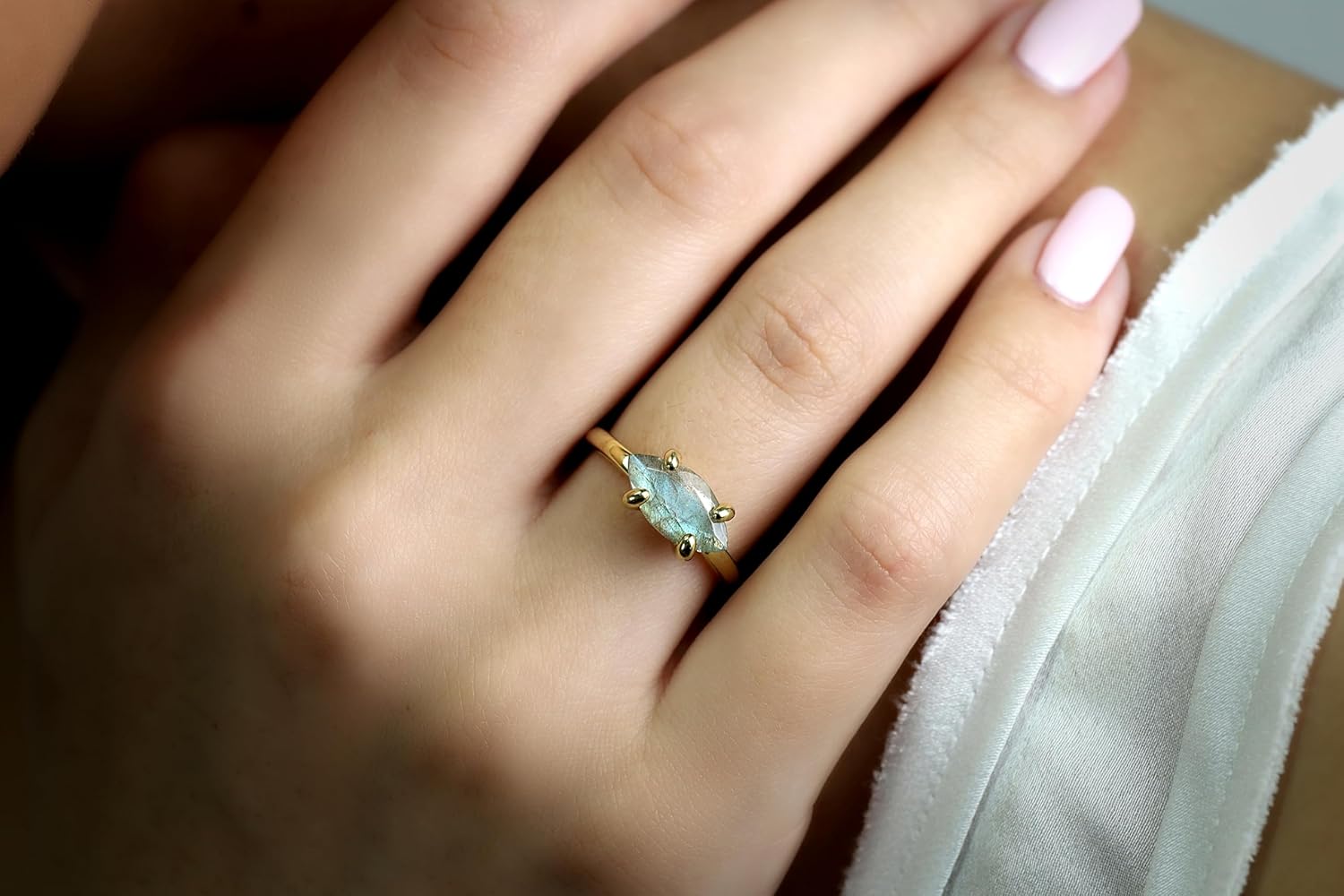 Delicate Stackable Labradorite Ring - 14K Gold-Filled Handmade Cocktail Ring for Women - Perfect for Any Occasion - Sizes 3-11 - with Box