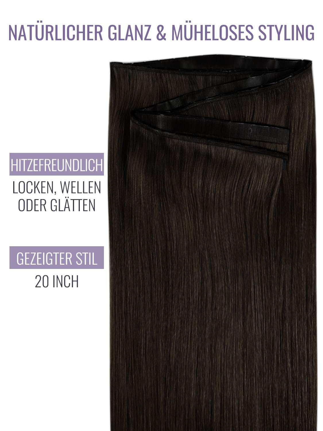 Fshine Echthaar Tressen Dunkelbraun 40cm 80g Butterfly Weft Extensions | Butterfly Tressen Echthaar, PU Hybridbasis, doppelseitiges Design, verdeckte Microringe, vorgefertigte Öffnungen