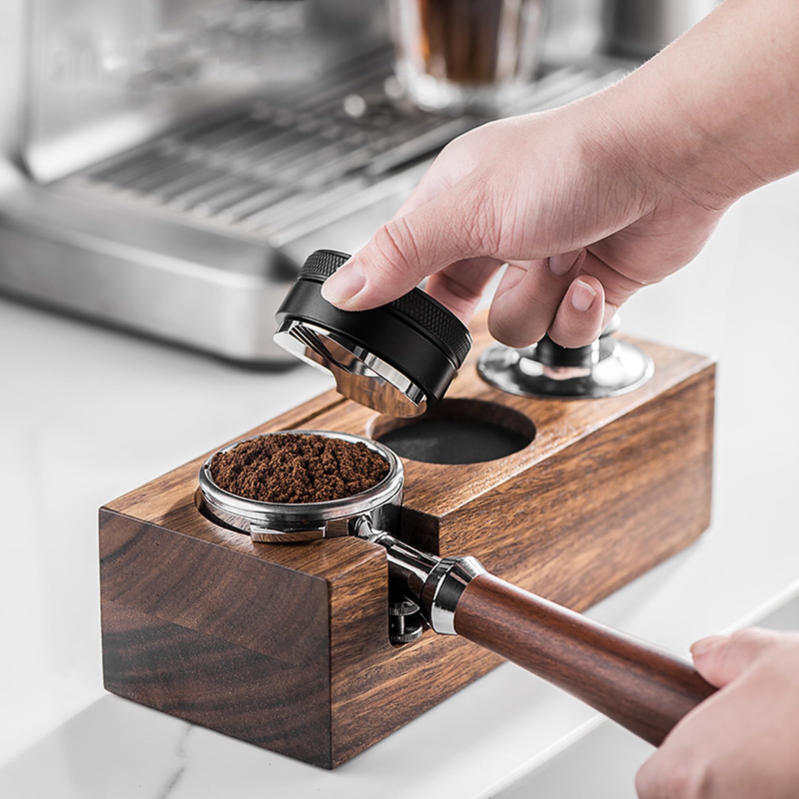 Espresso Tamper Estación 58mm, Soporte de Apisonamiento de Espresso, Ajustable Tamping Soporte para Guardar el Tamper de Espresso, Dispensador, Portafiltros