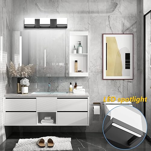 Miniatura 2 de Tipace - 3 Lámparas de tocador, modernas, de color negro, para la pared del baño, de 6,000K