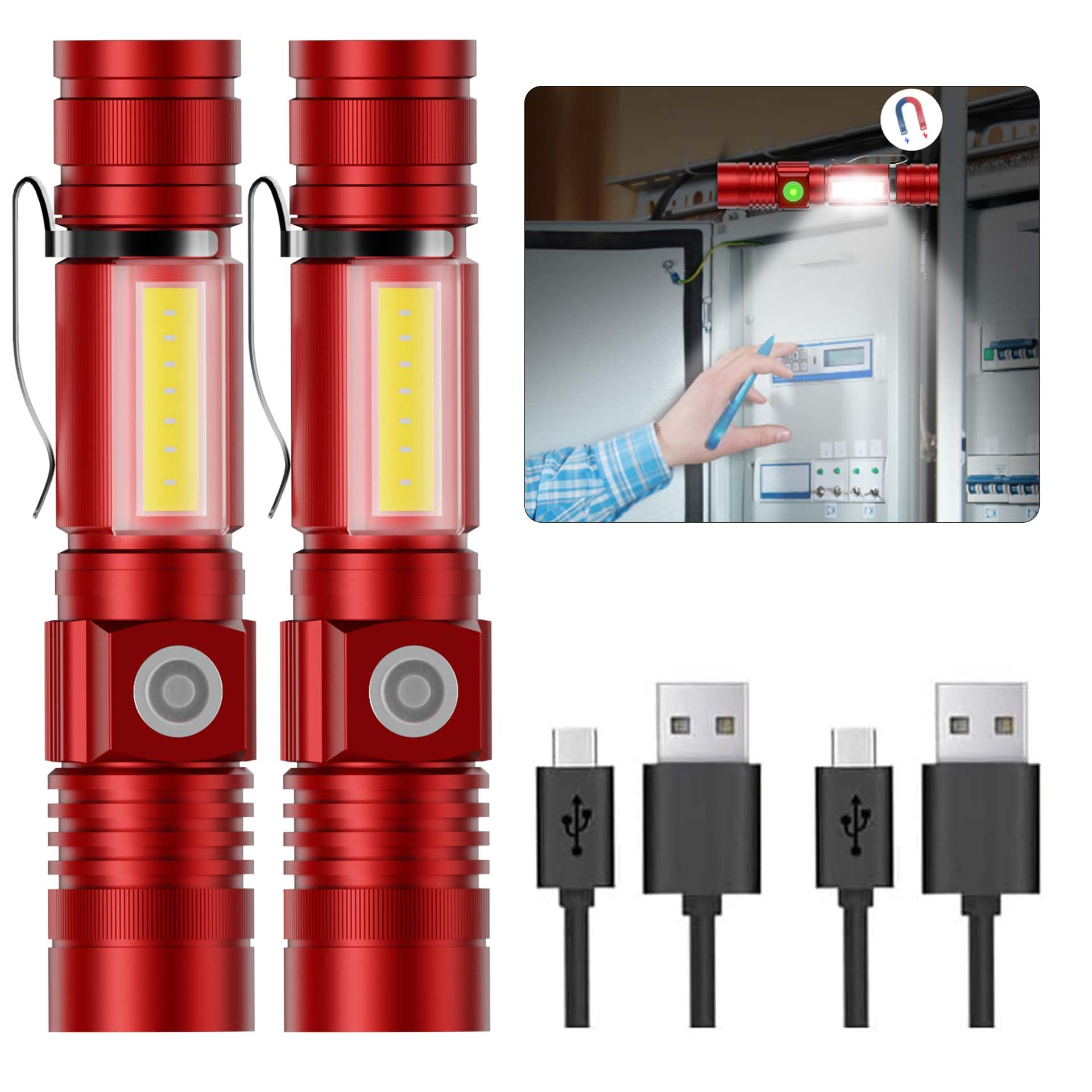 Hoxida Flashlight USB Rechargeable, Magnetic LED Flashlight, Super