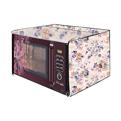 HomeStore-YEP Waterproof Printed Microwave Oven Cover for Samsung 32 Litre Convection Microwave Oven with Transparent PVC Layer Pack of 1 Pc Golden Flowers
