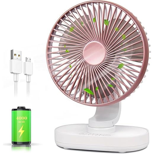 PYXBE Rechargeable Desk Fan, Oscillating Table Fan,USB Fan, USB Battery Powered Quiet Personal Fan, 4 Speeds Air Circulator Portable fan for Home (Gold)