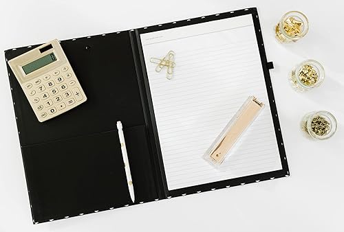 Miniatura 5 de Kate Spade New York Folio para portapapeles con clip de perfil bajo patrón profesional negro que incluye bloc de notas forradas bucle para bolígrafo