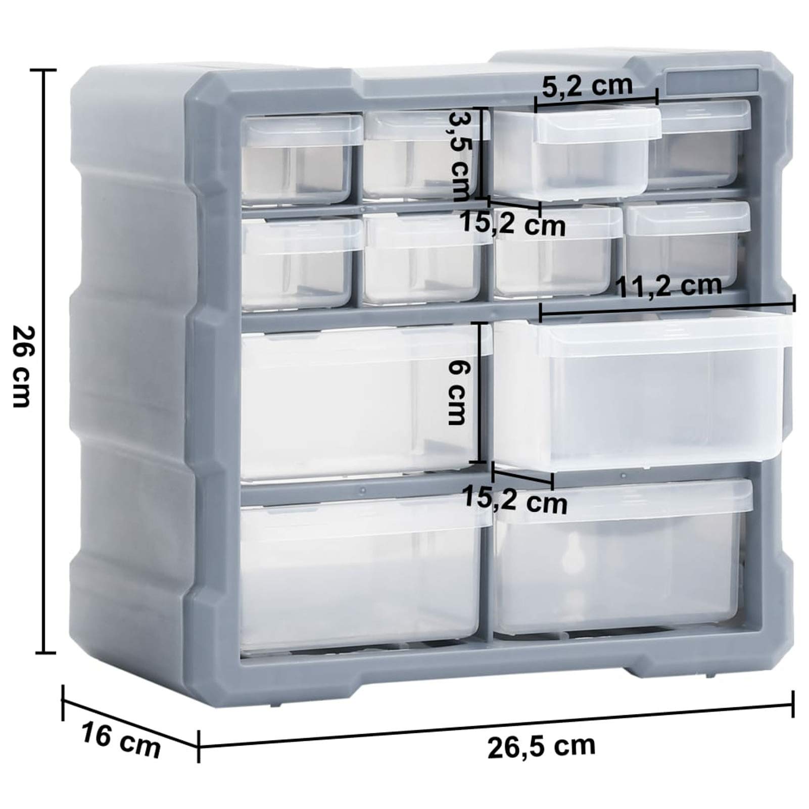 Organizer per Cassetti con 24 Scomparti, Contenitori Multiuso per Attrezzi e Piccoli Oggetti, Dimensioni 26,5 x 16 x 26 cm, in Polipropilene PP, per Artigiani, Fai-da-Te e Ufficio