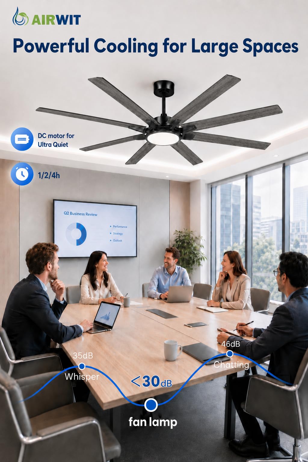 Airwit 183cm Ventilador de Techo con Luz Extra Grande, Lámpara Ventilador de Techo con Mando, Aspas Reversibles, Silencioso, Diseño Industrial para Salón Grande, Dormitorio y Terraza Cubierta