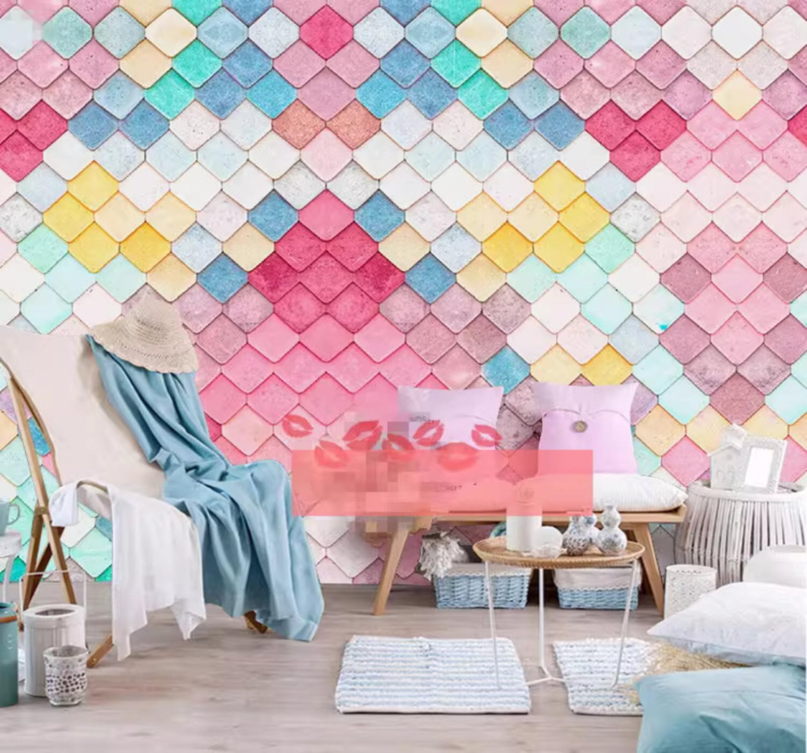 Elegant Creative Geometric Colourful Checkered 3D Wallpaper Easy Install Feature Office Living Room Sofa Bedroom TV Background Wall Decoration-250cm×170cm