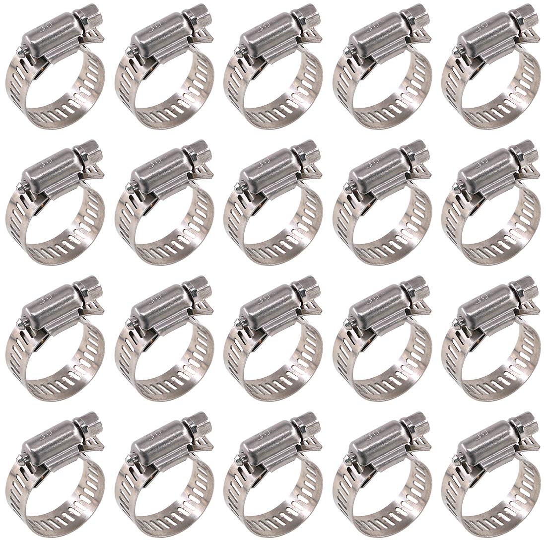 Glarks 20Pcs 304 Stainless Steel Adjustable 14-27MM Range Worm Gear Hose Clamps Assortment Kit, Fuel Line Clamp for Water Pipe, Plumbing, Automotive and Mechanical Application (14-27MM)