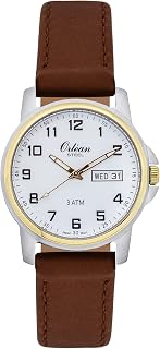 Mens Easy to Read Watch with Day/Date - 316L Stainless Steel Case, Leather Watch Band - 38mm Analog Men's Leather Wrist Watches - White Dial, Big Easy Read Numbers - Silver/White Band