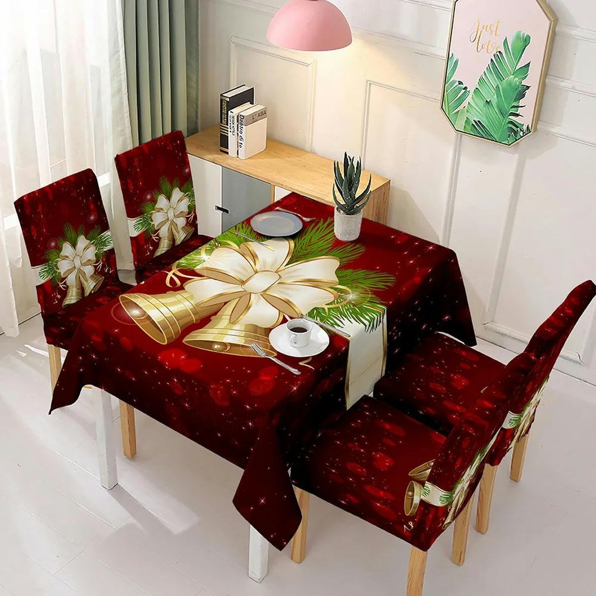 Mantel navideño Funda para Silla de Spandex Fundas para sillas elásticas para Comedor Funda para Silla de Boda Patrón Impreso Hotel-como Imagen_a-140x210cm Mantel
