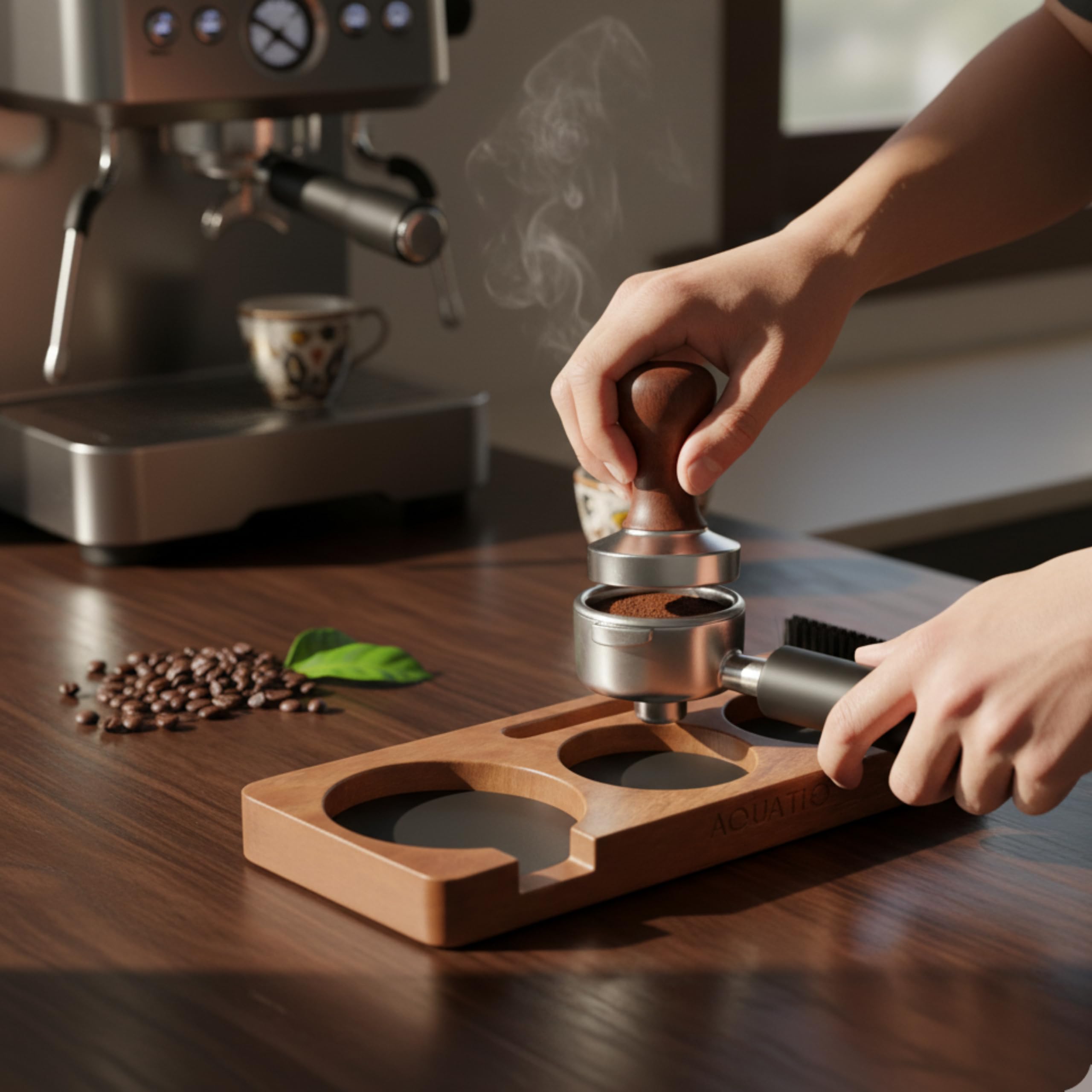 51-58 mm Compact Espresso Tamping Mat - Wooden Coffee Tamping Station - Gift for Espresso Lovers, Accessories for Baristas