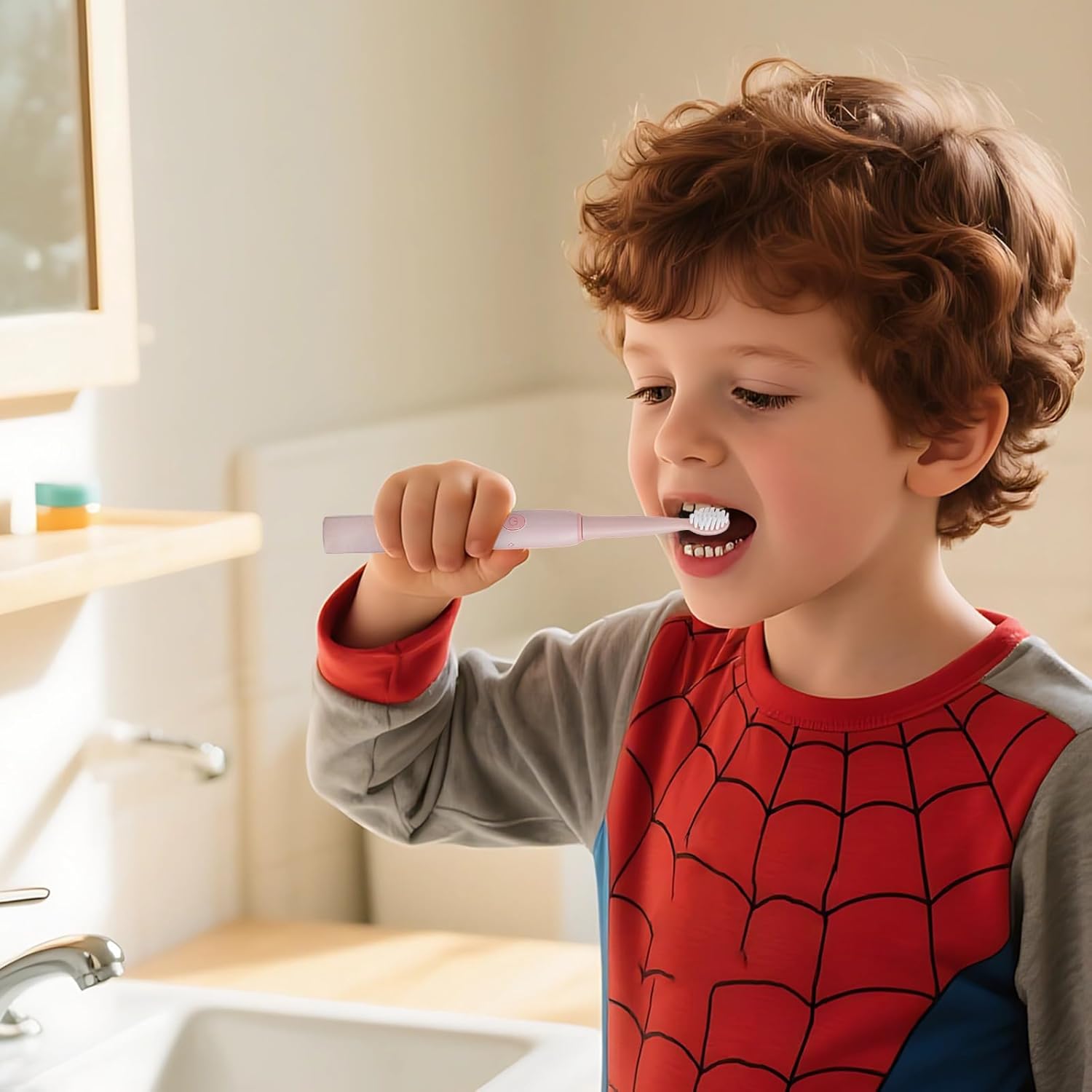 Kids Electric Toothbrush, 4 Brush Heads, Soft Bristles, USB Rechargeable, 3 Modes, Waterproof, Fun Animal Design