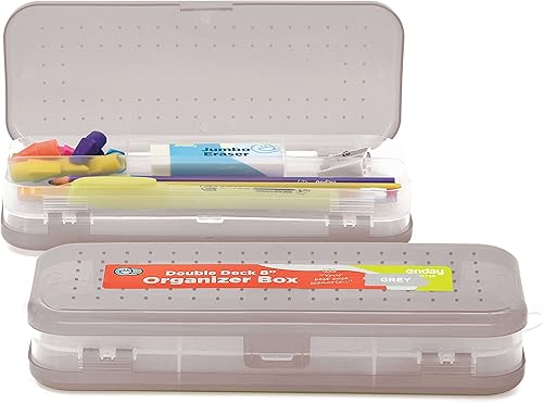 Miniatura 8 de Enday Caja de lápices transparente, estuche de plástico de doble cubierta con 7 compartimentos, organizador de caja con cierre a presión para el