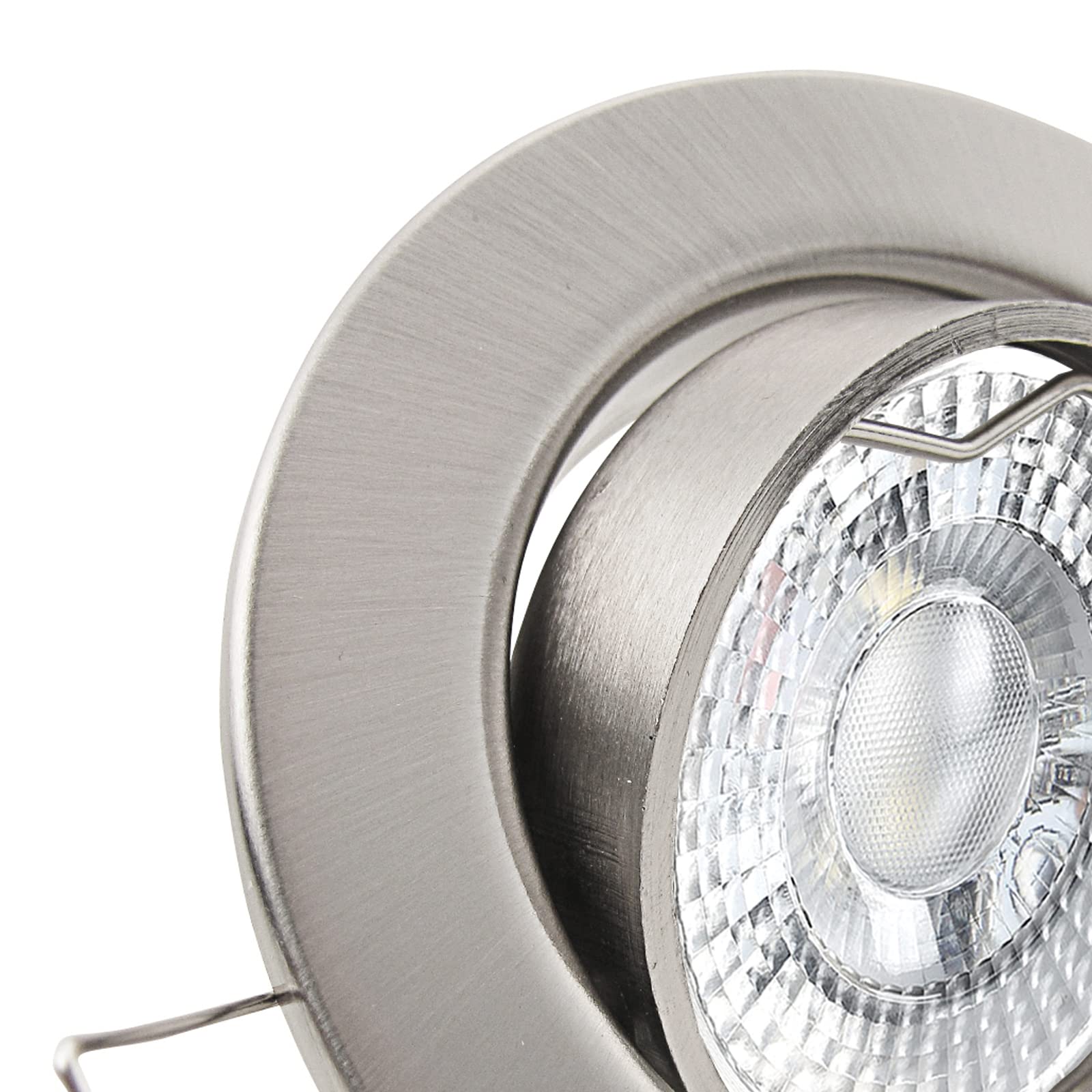 trendlights24 Decora LED Einbaustrahler 230V Edelstahl 8er Set Spots 4W | Decken Einbauleuchte, Edelstahl Optik, rund, GU10, 4W, 405 lm, Neutralweiß, 4000k, Deckenspots, schwenkbar, 68 mm Lochmaß