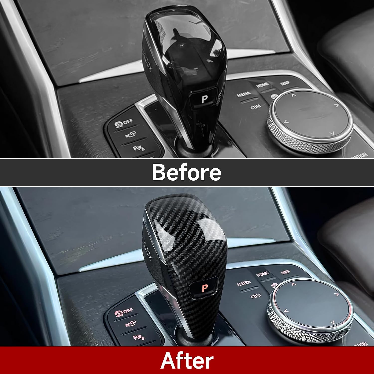 Car Sticker Decals Gear Shift Knob Cover Carbon Color ABS Trim fits for BMW G42 F44 G20 G21 G22 G23 G26 Interior Accessories - 2024-2026 NOT FIT