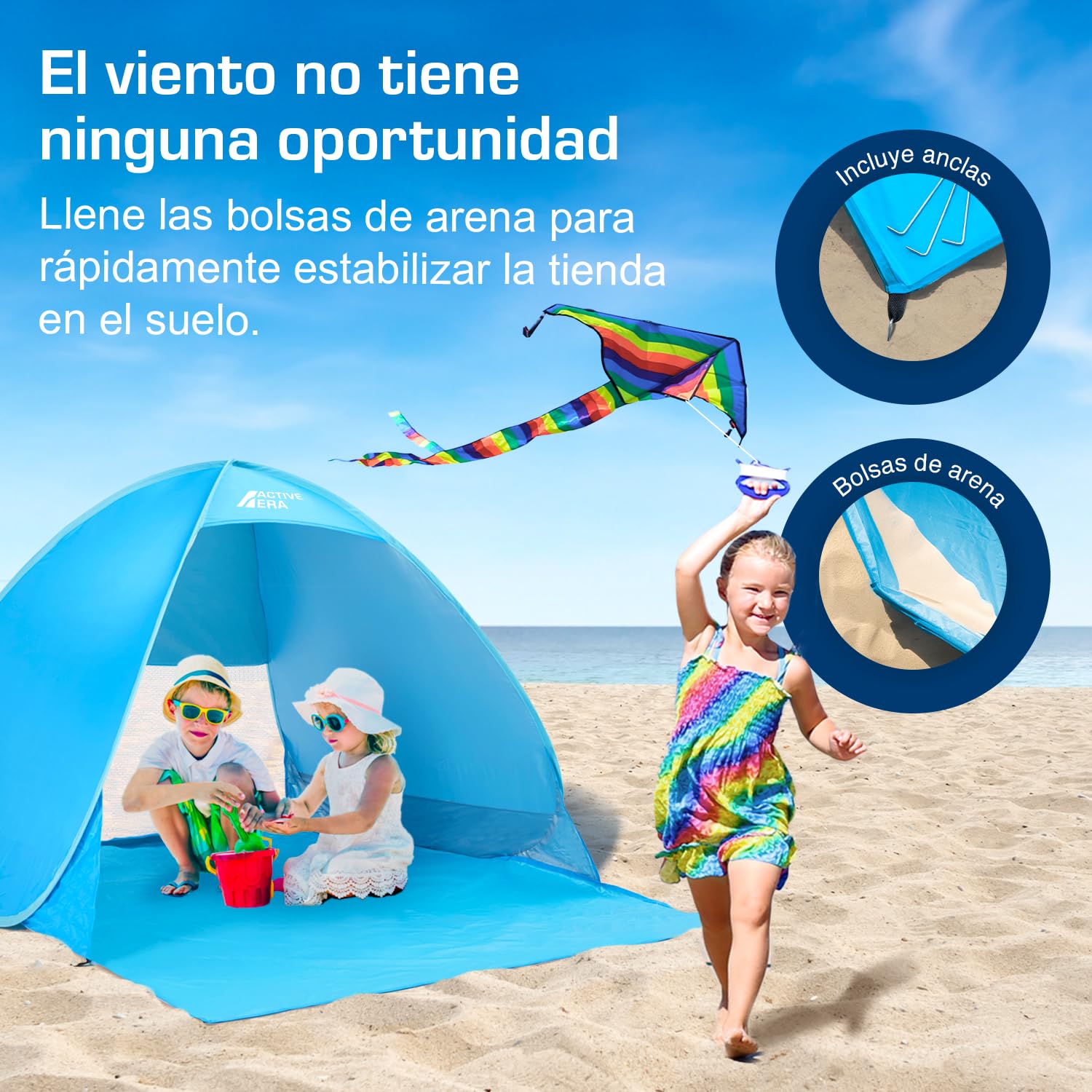 Active Era Tienda de Playa Carpa Plegable 2 Personas FPS 50+ Protección Solar UV - Incluye Bolsa de Viaje & Piquetas para Tienda - Tienda Playa Bebe