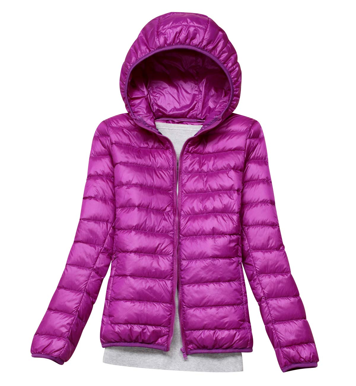 Pengniao Women's Purple Lightweight Down Jacket With Hood Down Coats Ultra Light Packable Down Jacket Down Filled Coat Parka Quilted Padded Hooded Puffer Jacket Bubble Puffa Jacket Winter