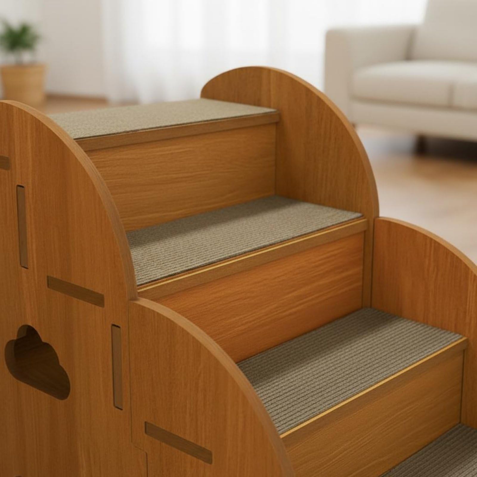 Escalera para Gatos con Estructura de Madera Robusta Peldaños Antideslizantes Estilo Minimalista y Protección Articular Adecuada para Mascotas Mayores Espacios de